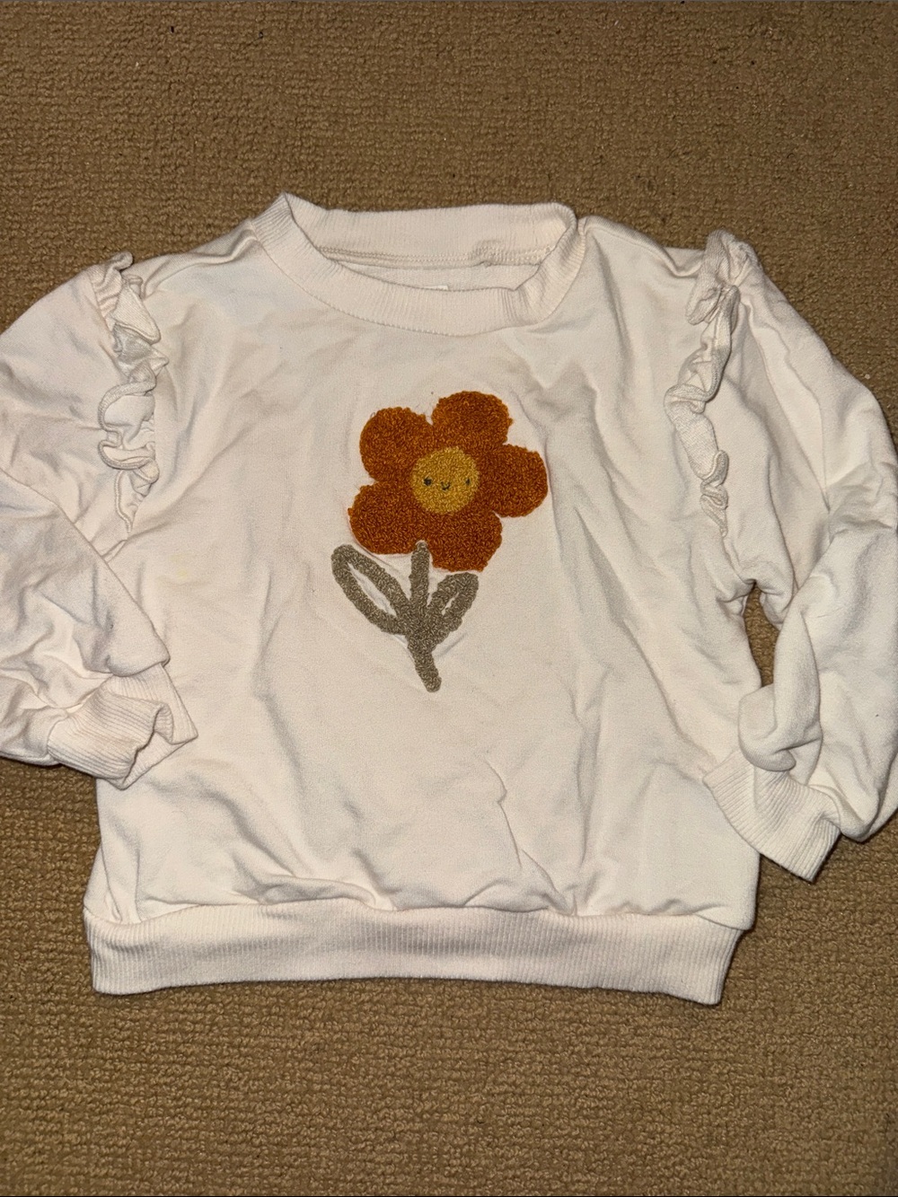 Little Sleepies White Sweatshirt with Orange Flower